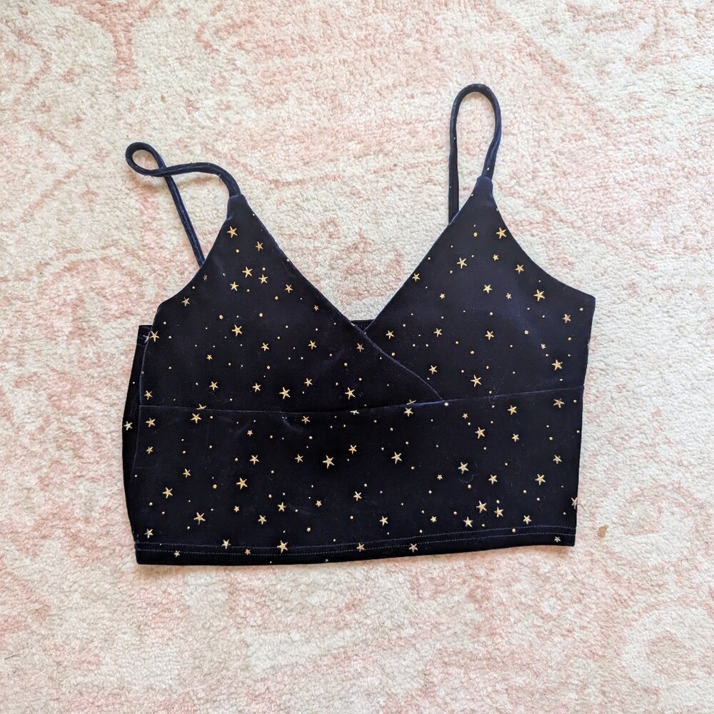 Navy velvet tank top with gold stars